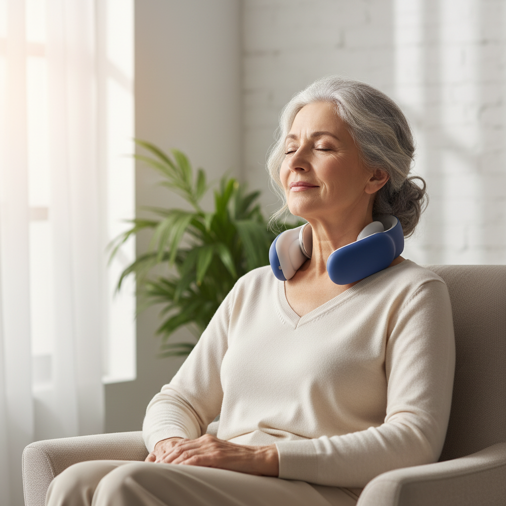 Senior using neck and shoulder massager
